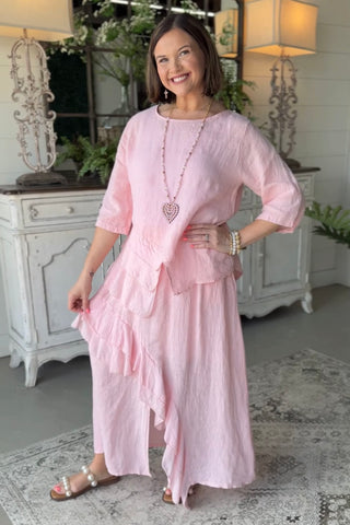 Adeline Linen Skirt Pink Skirt Acqua & Limone