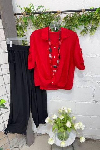 In A Twist Linen Top Red Shirts & Tops Acqua & Limone