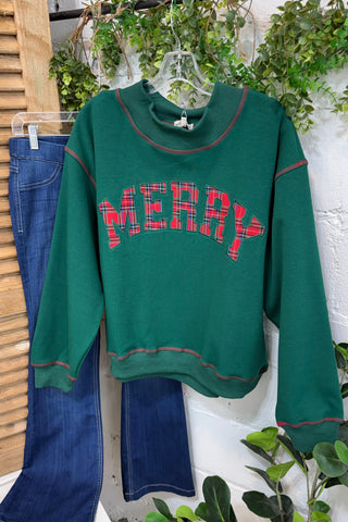 Merry Plaid Top Hunter Green Sweatshirt Main Strip