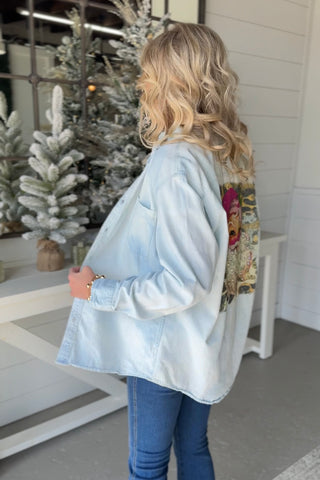 Holiday Denim Shacket Santa Shirts & Tops Raisin' Arrows