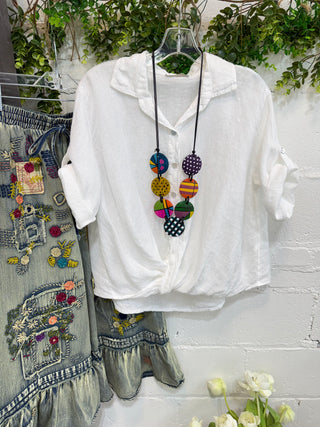 In A Twist Linen Top White