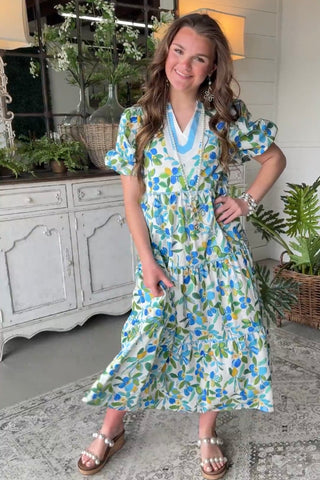 Brenda Midi Dress Blue/Mint Dresses Gigio