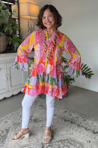 Eye Candy Tunic Pink Multi by POL Clothing Shirts & Tops Pol Clothing