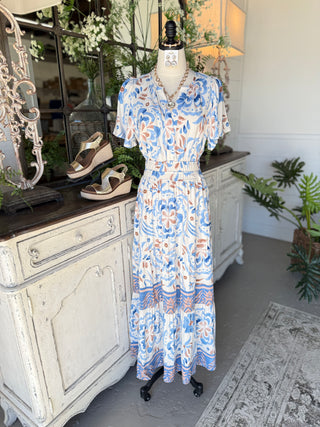 Ella Rose Maxi Dress Ivory/Blue Dresses Staccato