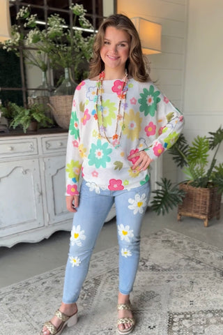 Miss Daisy White/Multi sweater OHLALA