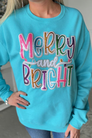 Merry & Bright Sweatshirt Turquoise Sweatshirt Bling A GoGo