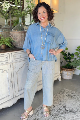 Vonda Pants Striped Denim by Easel Pants Easel