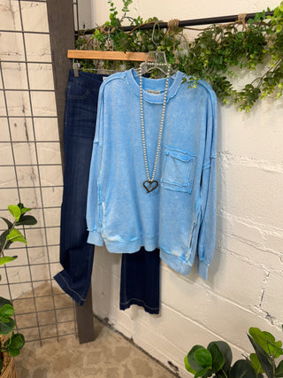 Not Too Shabby Washed Sky Blue Shirts & Tops Zenana