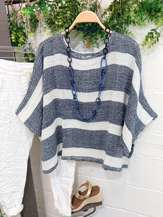Alma Linen Top Navy Shirts & Tops Pol Clothing