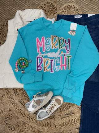 Merry & Bright Sweatshirt Turquoise Sweatshirt Bling A GoGo