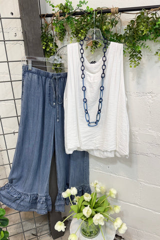 Downtown Top White Tank Top Acqua & Limone