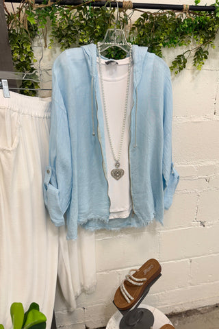 Matilda Linen Jacket Lt Blue Shirts & Tops YOLLY