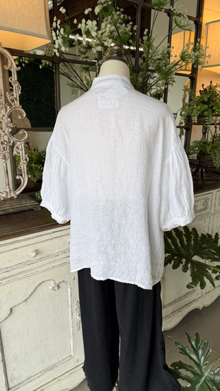 Stephanie Linen Top White