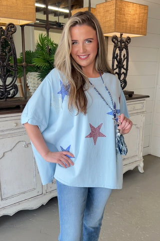 Star Bright Top Baby Blue Shirts & Tops Peach Love
