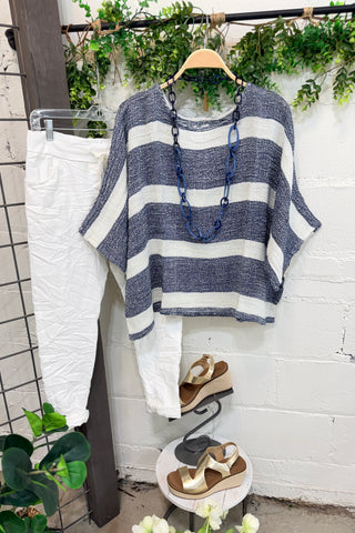Alma Linen Top Navy Shirts & Tops Pol Clothing