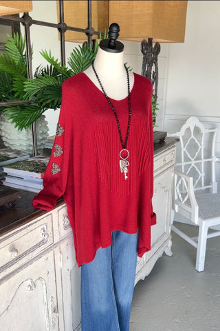 Pleating Heart Crimson sweater Mina Rosa/Miss Carla   