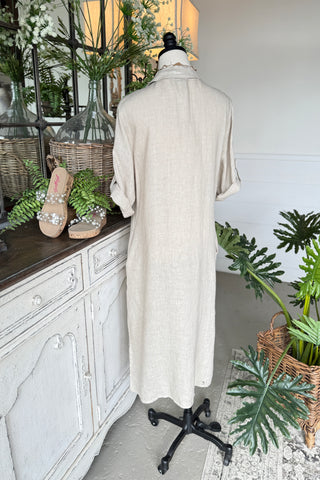 Farah Linen Long Dress Ecru