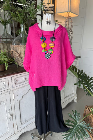 Hey Jude Linen Top Fuchsia Shirts & Tops YOLLY