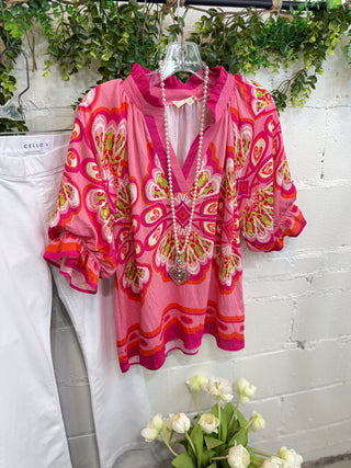 Louisa Top Fuchsia Mix by Umgee RESTOCK Soon Shirts & Tops Umgee