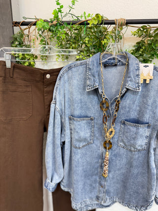 Go West Washed Chambray Shirts & Tops Blu Pepper