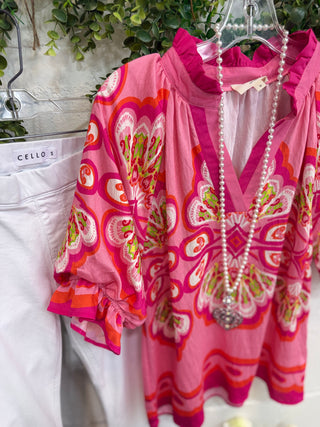 Louisa Top Fuchsia Mix by Umgee RESTOCK Soon Shirts & Tops Umgee