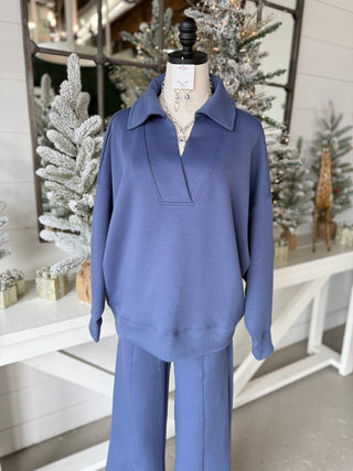 Abby Scuba Set Blue Indigo Top & Pant Set Zenana