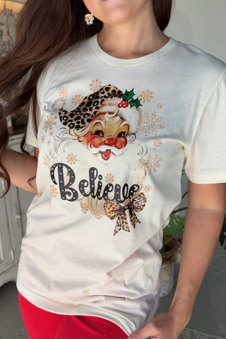 Leopard Santa Tee Natural T Shirt The Crystal Ranch