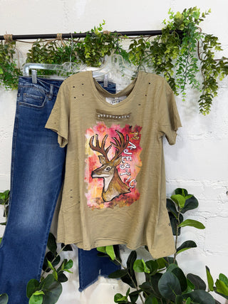 Majestic Deer Tee Olive Shirts & Tops A Rare Bird