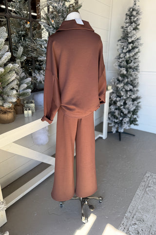 Abby Scuba Set Chocolate Top & Pant Set Zenana