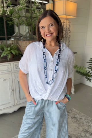 In A Twist Linen Top White Shirts & Tops Acqua & Limone