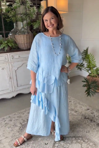 Adeline Linen Skirt Lt Blue Skirt Acqua & Limone