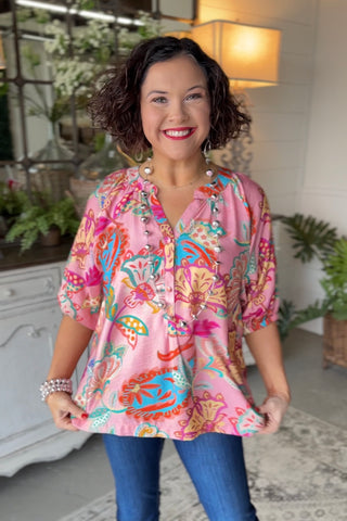 Paisley Top Pink by Umgee Shirts & Tops Umgee