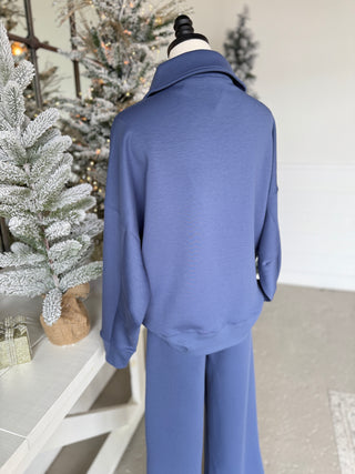 Abby Scuba Set Blue Indigo Top & Pant Set Zenana