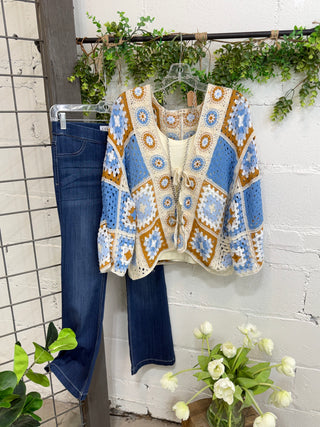 Boho Girl Cardigan Blue/Multi Cardigan Pol Clothing