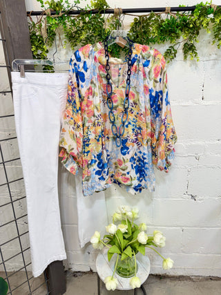 Flirty Florals Top Blue Mix Shirts & Tops Umgee