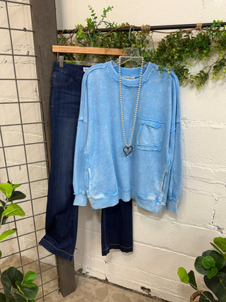 Not Too Shabby Washed Sky Blue Shirts & Tops Zenana