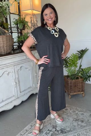 No Worries Pant Set Charcoal Top & Pant Set Lovely Melody