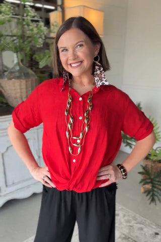 In A Twist Linen Top Red Shirts & Tops Acqua & Limone