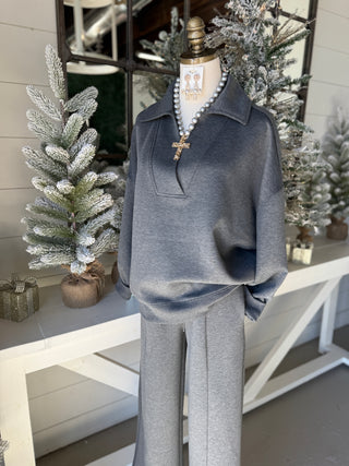 Abby Scuba Set Charcoal Top & Pant Set Zenana