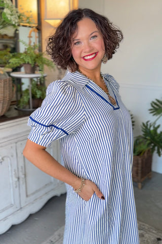 Kessler Dress Blue Stripe by Umgee 1X / Blue Stripe Kessler Dress Blue Stripe by Umgee 1X / Blue Stripe