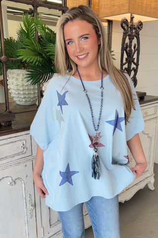 Star Bright Top Baby Blue Shirts & Tops Peach Love