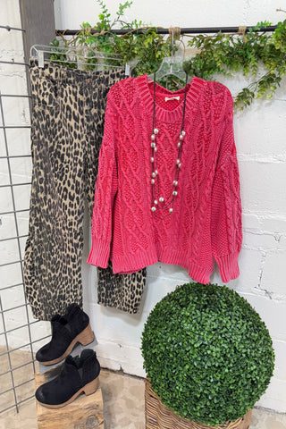 Ruby Cable Knit Raspberry by Easel sweater Easel