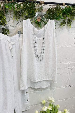 Mercedes Linen Tank White Tank Top Giada Fashion