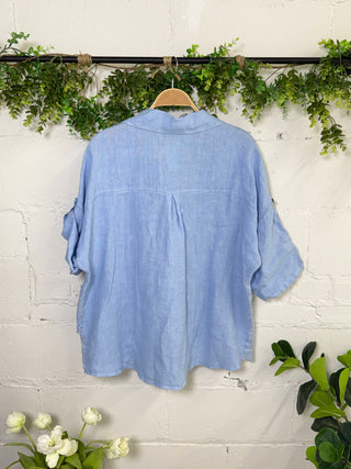 Showcase Linen Top Blue Shirts & Tops Miss Carla