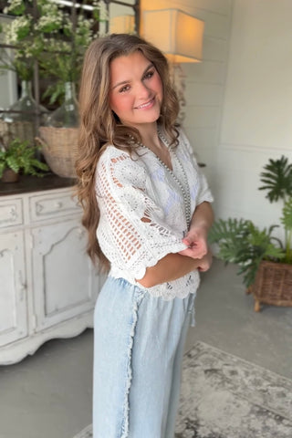 Seaside Flower Top White Sweater Original USA