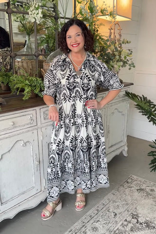 Oxford Maxi Dress Cream/Floral by Umgee Dresses Umgee