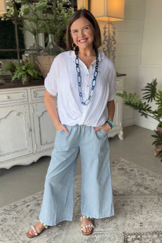 In A Twist Linen Top White Shirts & Tops Acqua & Limone