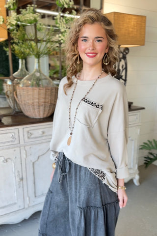 Peek of Leopard Light Taupe Shirts & Tops MuMu/JY