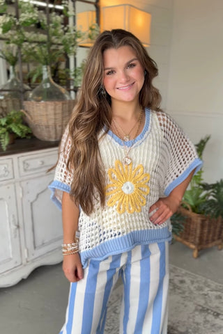 Bright Side Ivory/Evening Blue by POL Clothing RESTOCK SOON sweater Pol Clothing