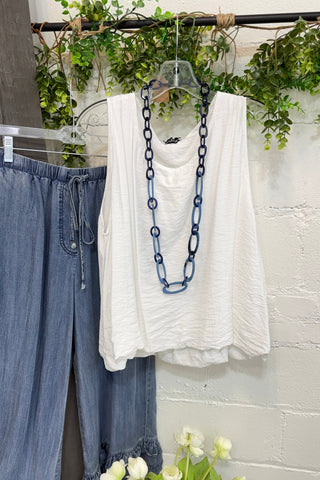 Downtown Top White Tank Top Acqua & Limone